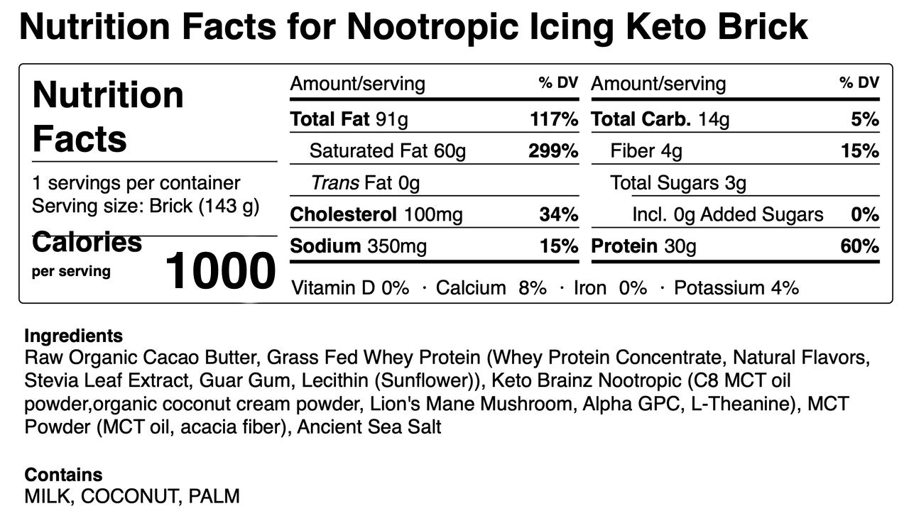 Nootropic Icing Keto Brick