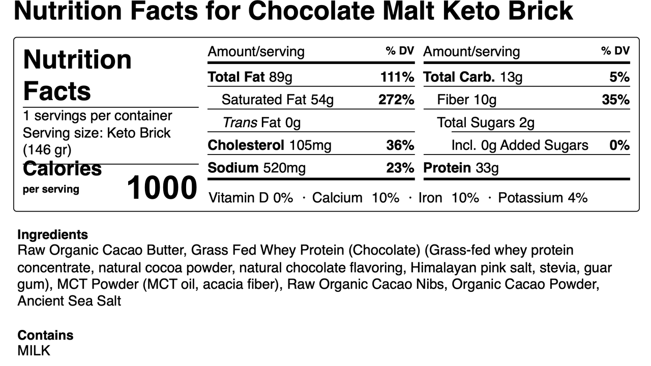 Chocolate Malt Keto Brick